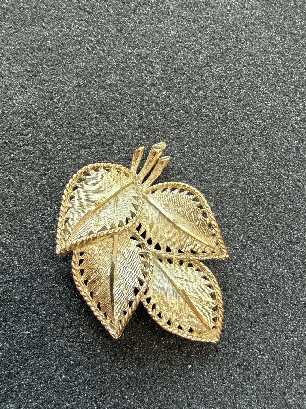Vintage BSK Four Leaf Textured Diamond Cut Brooch